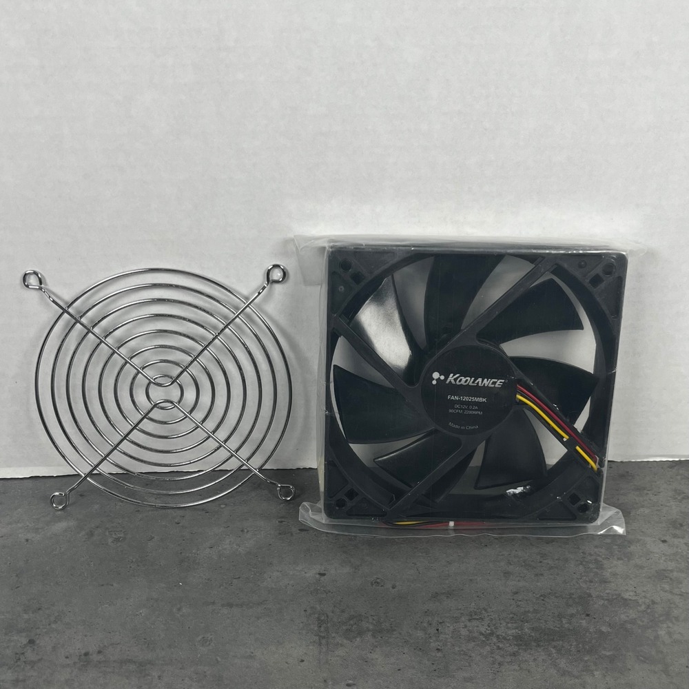 Koolance 120mm Case Fan FAN-12025MBK 90CFM 2200RPM DC 12V Black with Grill Guard